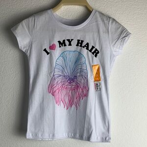 Star Wars White Tee with Pink and Blue Chewbacca Design 100% Cotton